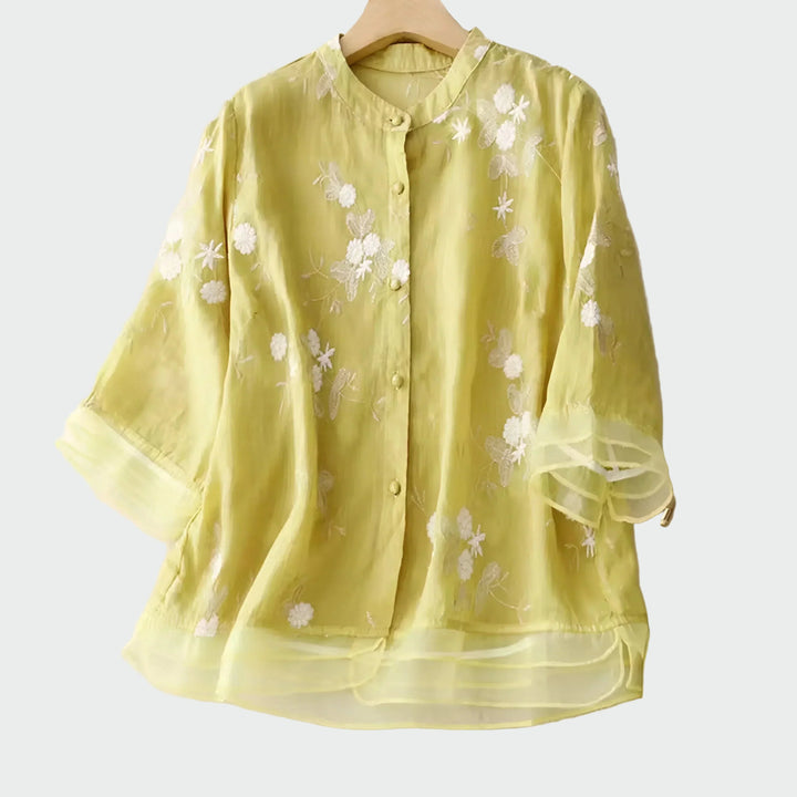 Cotton Top with Embroidered Flowers