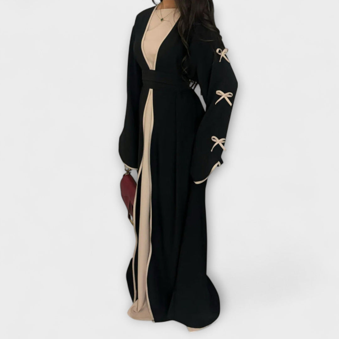 Stylish Cardigan and Dress Combination with Striped Decoration