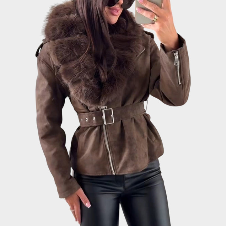 Faux-Fur Collar Belted Jacket