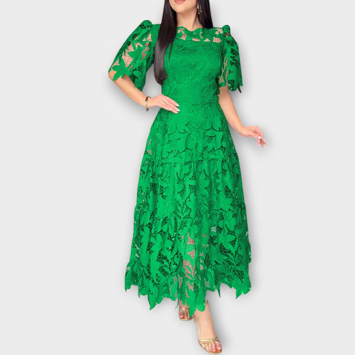 Elegant Floral Lace Midi Dress