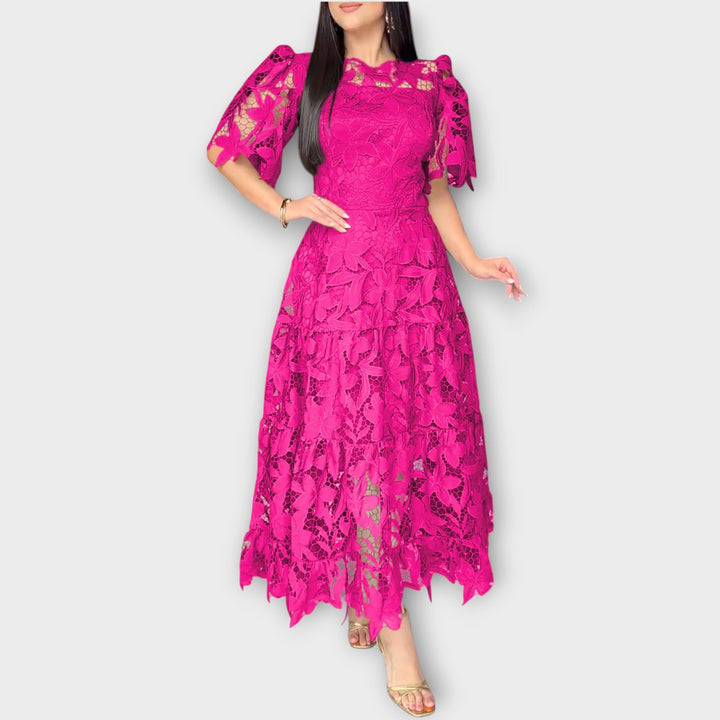 Elegant Floral Lace Midi Dress