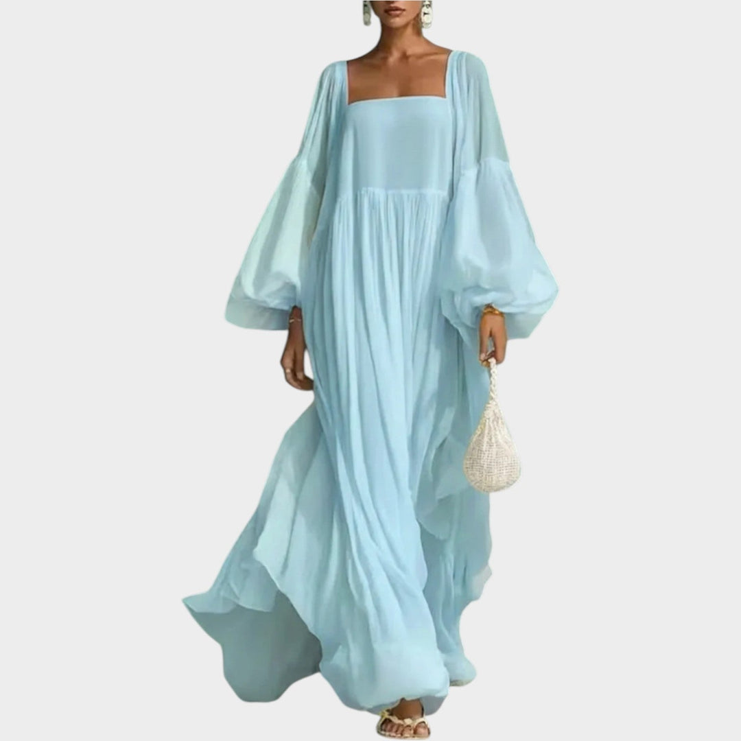 Flowy Balloon‑Sleeve Maxi Dress