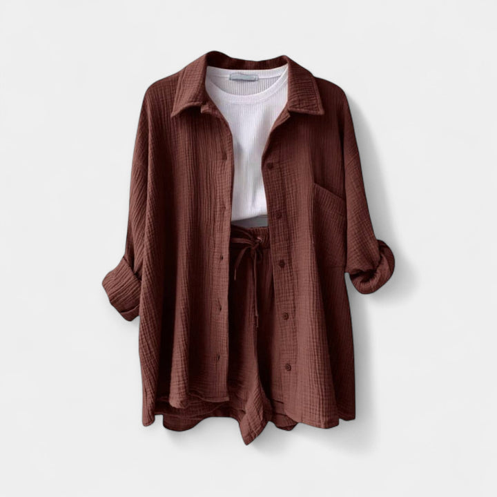 Two-Tone Summer Top and Shorts Set