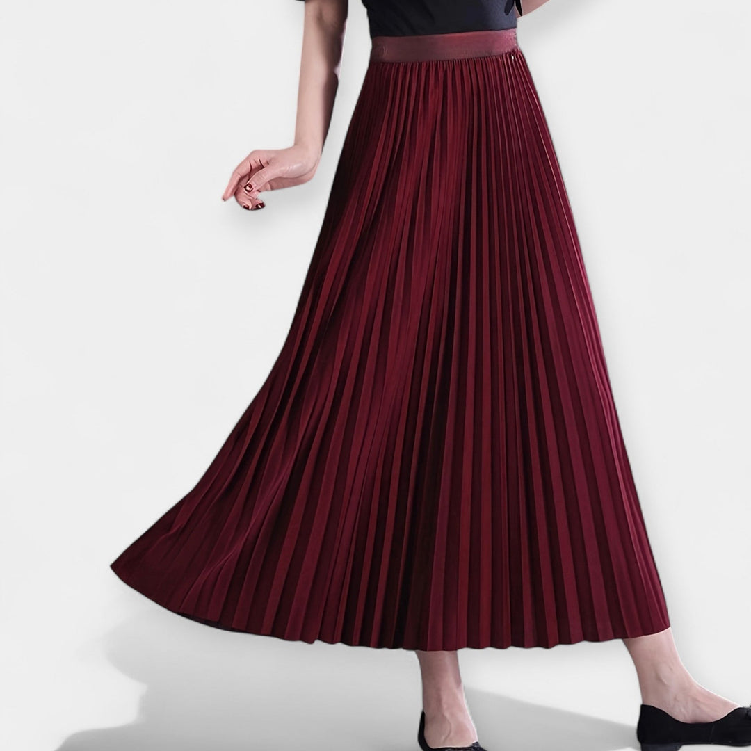 Long Pleated Satin Skirt