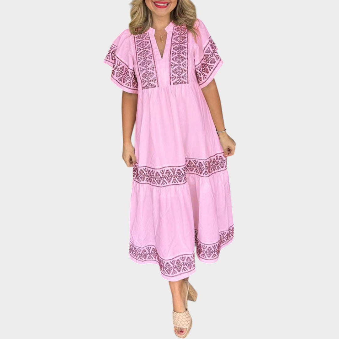 Embroidered Boho Midi Dress