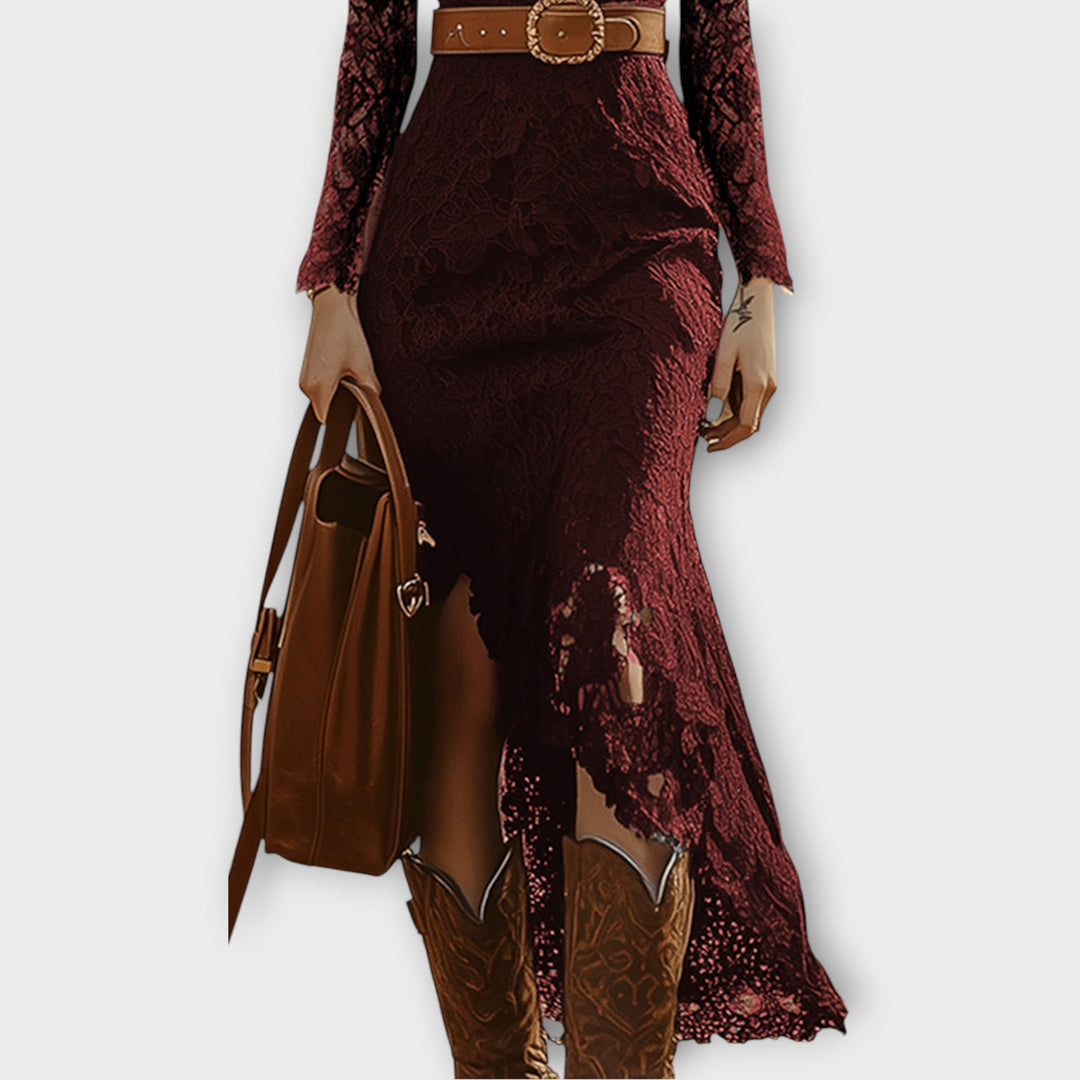 Vintage Bohemian Lace Long Sleeve Midi Dress