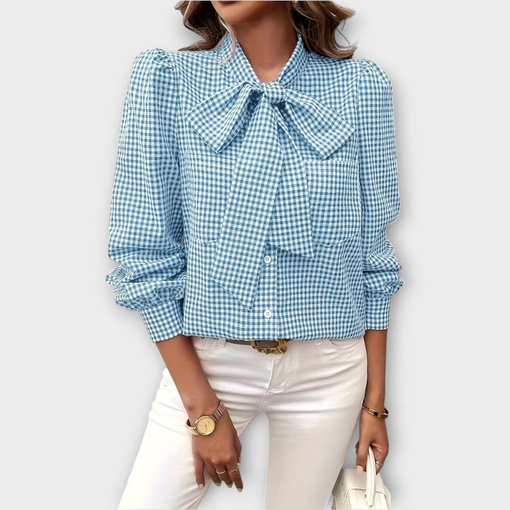 Check Bow-Tie Blouse