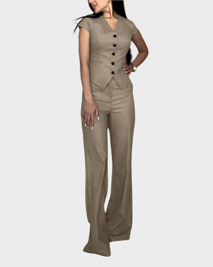 V-Neck Top and Trousers Set