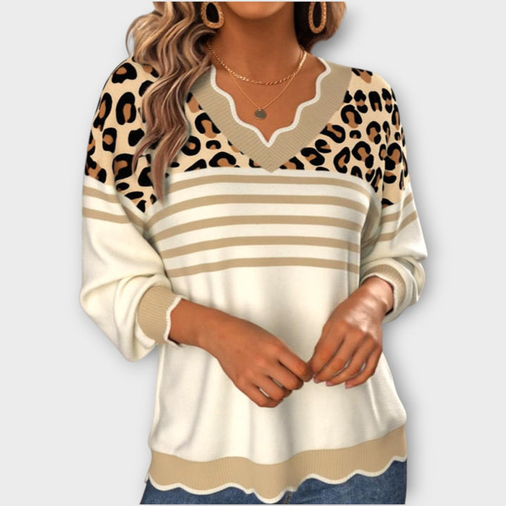 Leopard Knit V-Neck Sweater