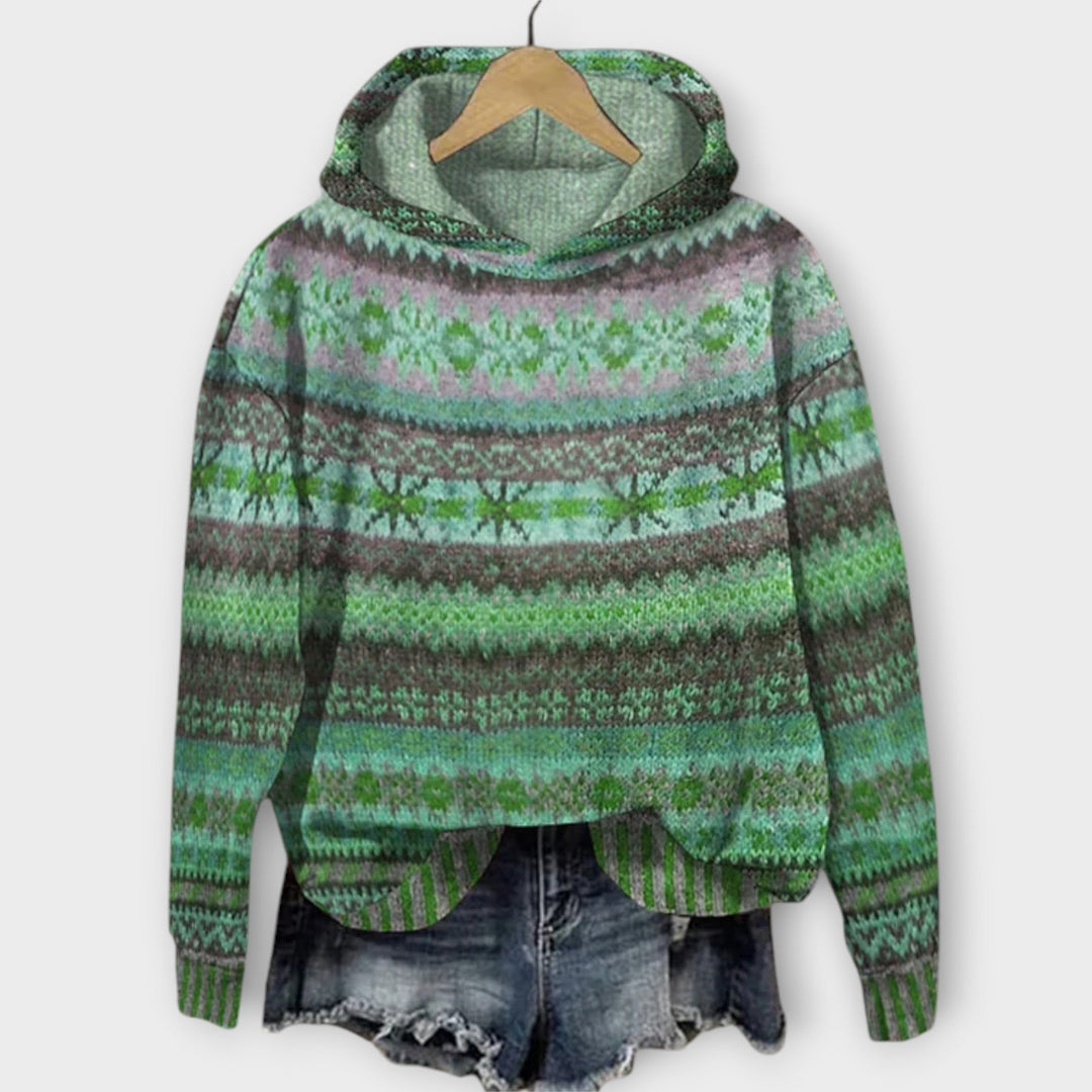 Cozy Patterned Knit Hoodie for Effortless Everyday Style