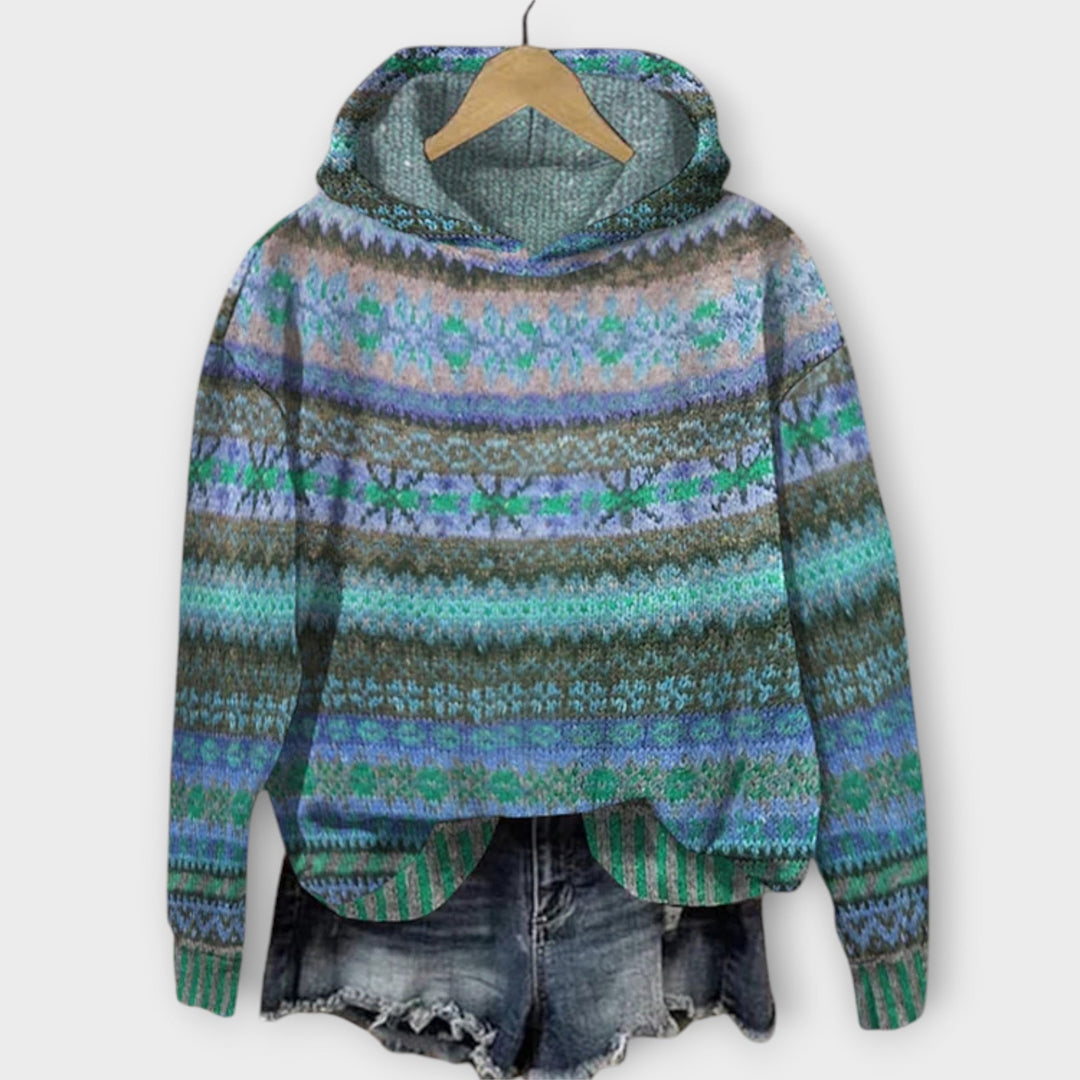 Cozy Patterned Knit Hoodie for Effortless Everyday Style
