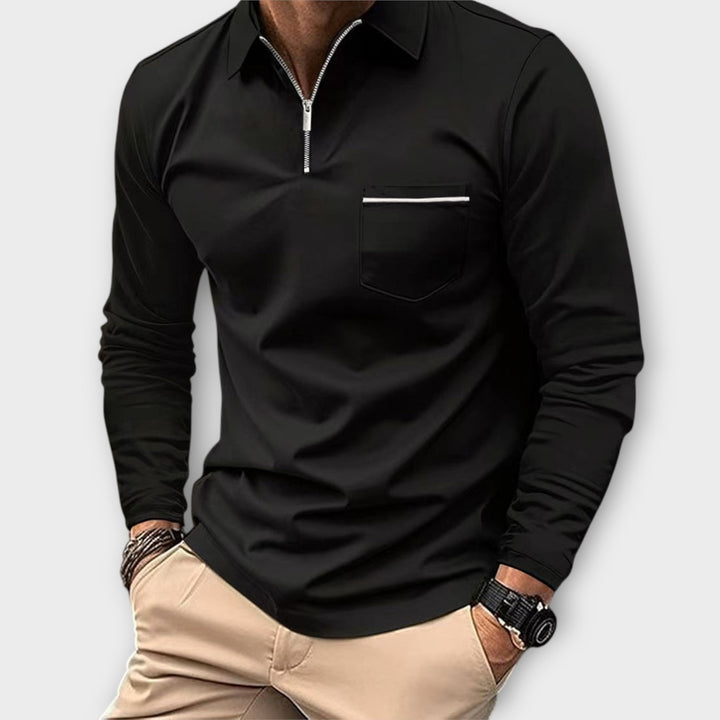 Men’s Long Sleeve Polo Shirt with Half Zip – Modern Fit
