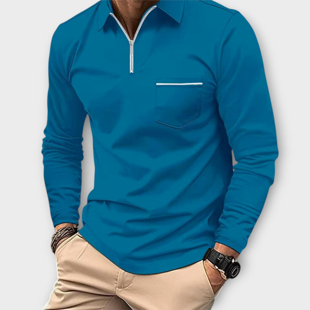 Men’s Long Sleeve Polo Shirt with Half Zip – Modern Fit