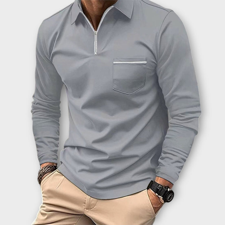Men’s Long Sleeve Polo Shirt with Half Zip – Modern Fit