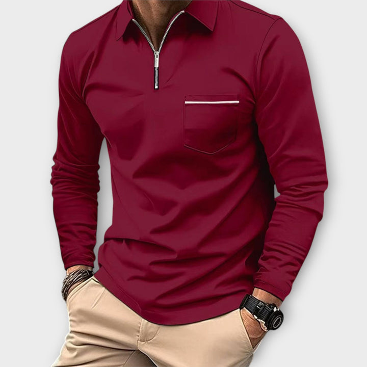 Men’s Long Sleeve Polo Shirt with Half Zip – Modern Fit