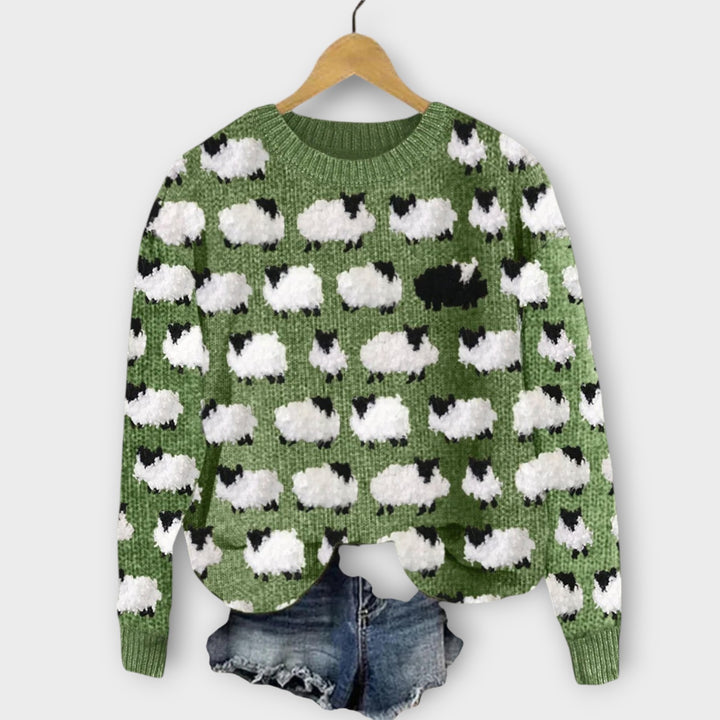 Women’s Relaxed Fit Pullover Sweatshirt with Sheep Desig