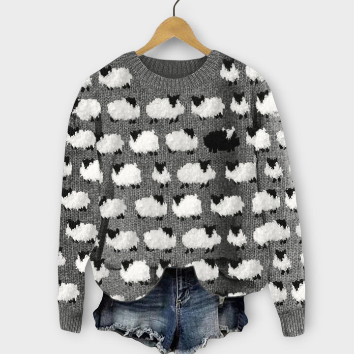 Women’s Relaxed Fit Pullover Sweatshirt with Sheep Desig