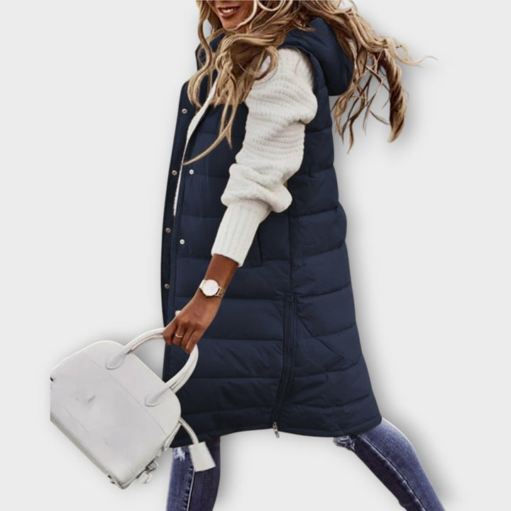 Women’s Long Sleeveless Quilted Vest with Hood