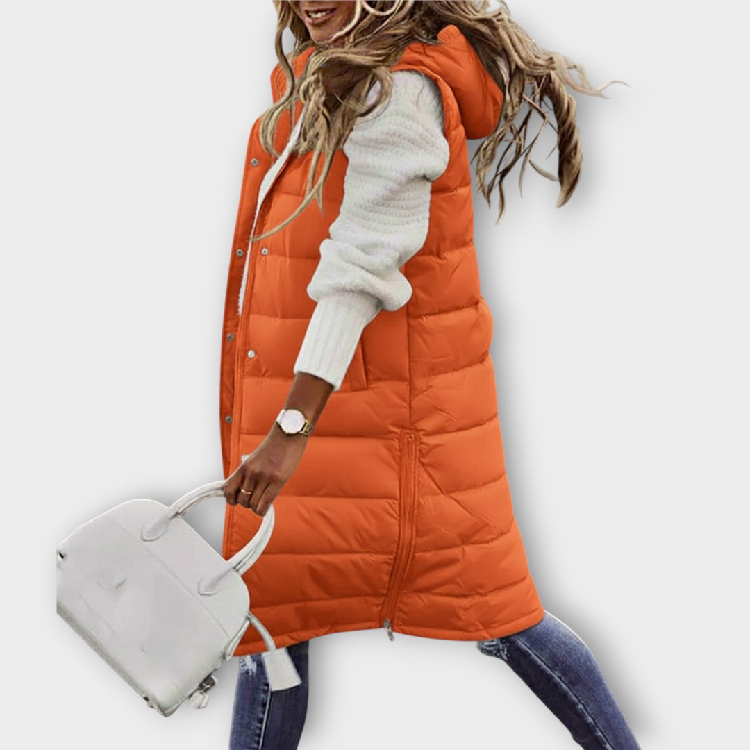 Women’s Long Sleeveless Quilted Vest with Hood