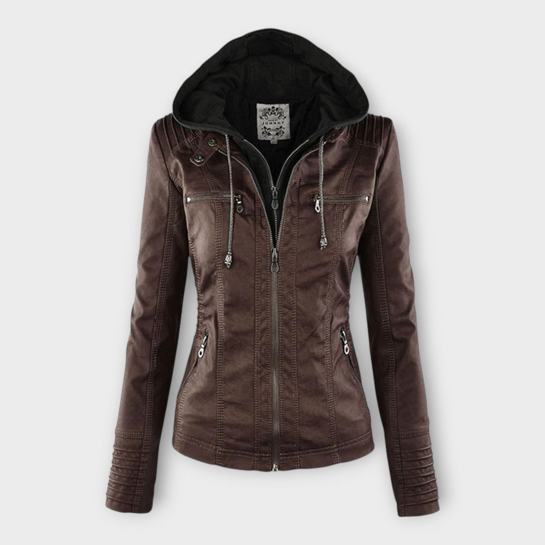 Modern Leather Jacket with Hood and Timeless Design
