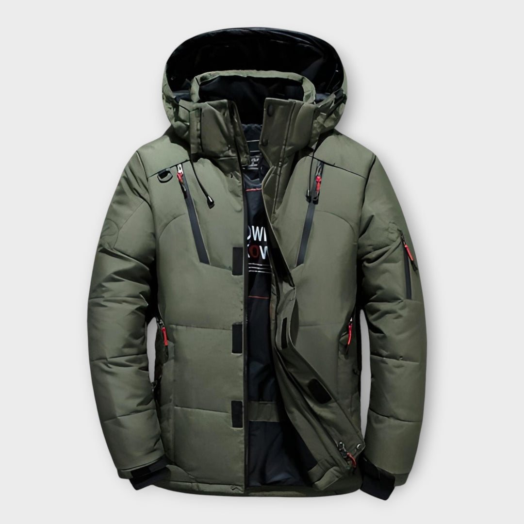 Men’s Winter Parka with Hood and Multi-Pocket Design