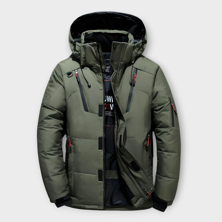 Men’s Winter Parka with Hood and Multi-Pocket Design