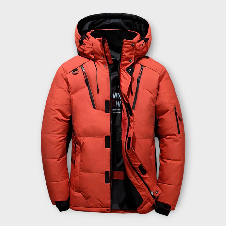 Men’s Winter Parka with Hood and Multi-Pocket Design