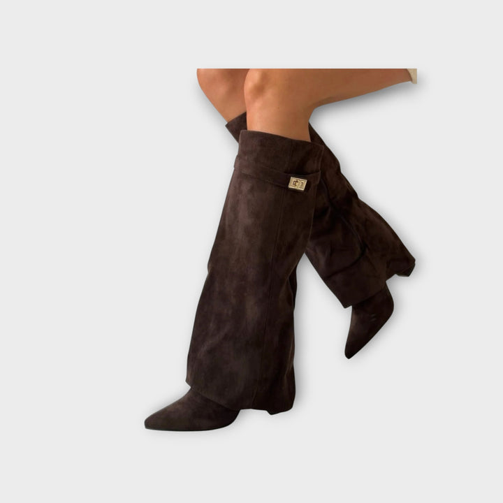 Women’s Suede Boots with Gold Accent