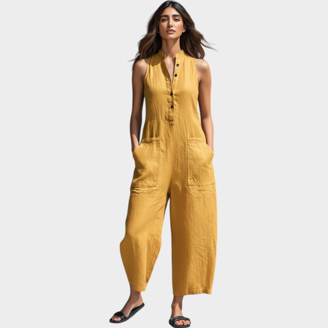 Sleeveless Button‑Front Jumpsuit