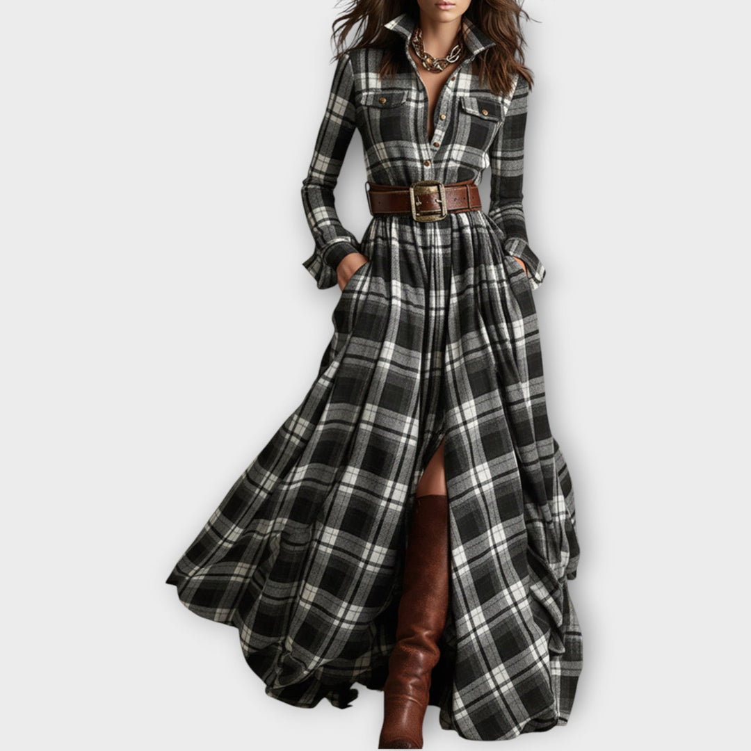 Retro Plaid Maxi Dress