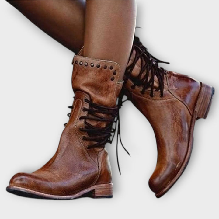Women’s Lace-Up Ankle Boots with Decorative Studs