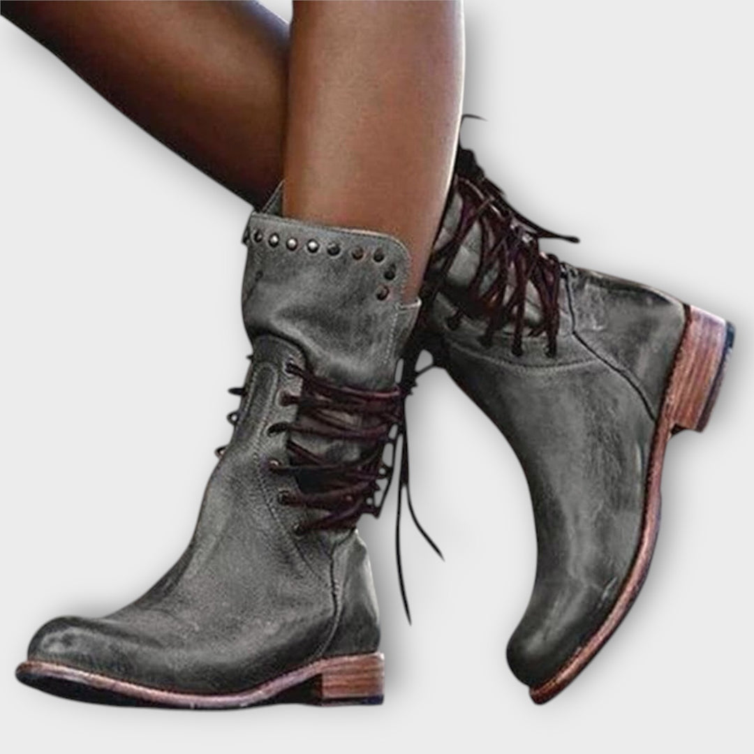 Women’s Lace-Up Ankle Boots with Decorative Studs