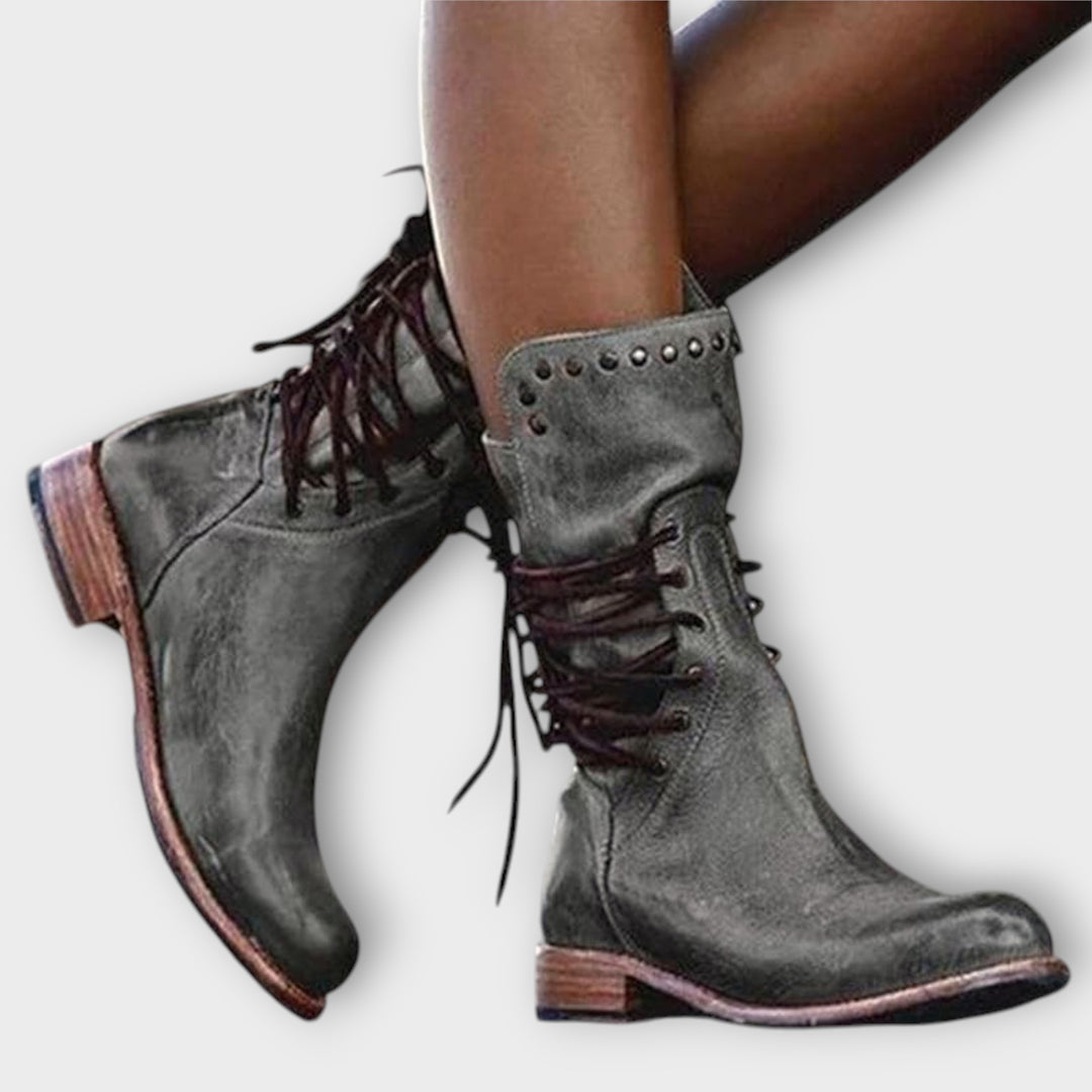 Women’s Lace-Up Ankle Boots with Decorative Studs