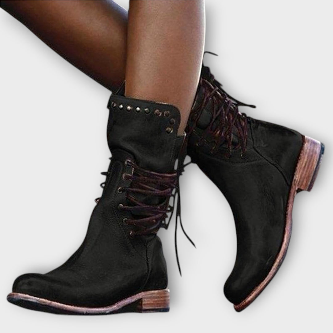 Women’s Lace-Up Ankle Boots with Decorative Studs
