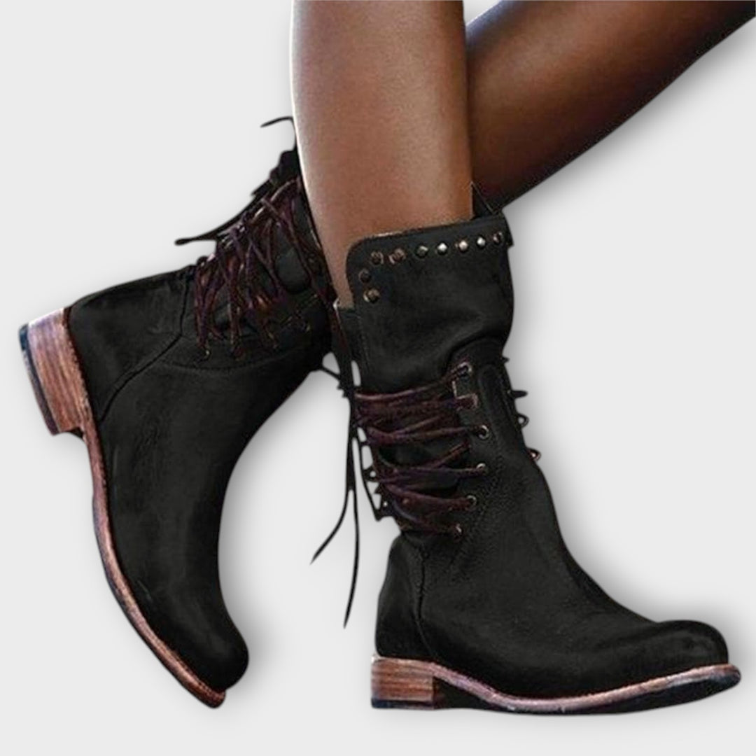 Women’s Lace-Up Ankle Boots with Decorative Studs