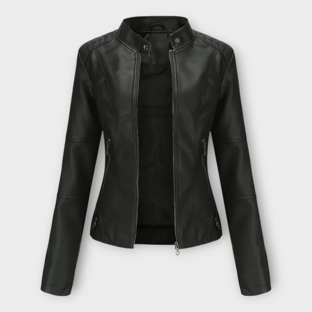 Modern Short Leather Jacket with Zipper