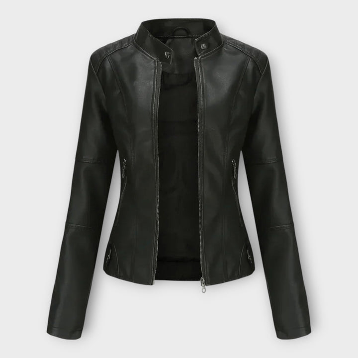 Modern Short Leather Jacket with Zipper