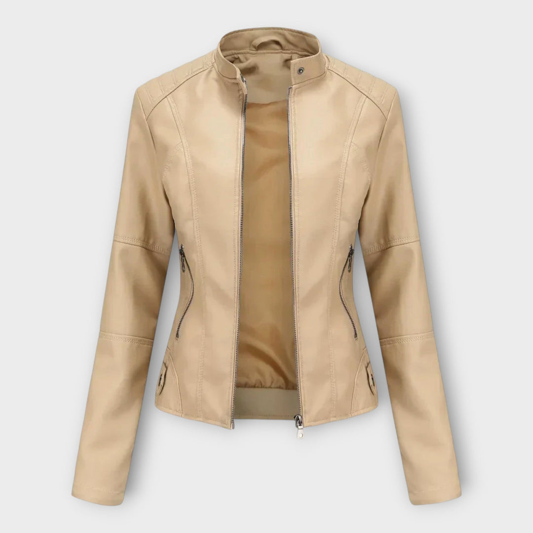 Modern Short Leather Jacket with Zipper