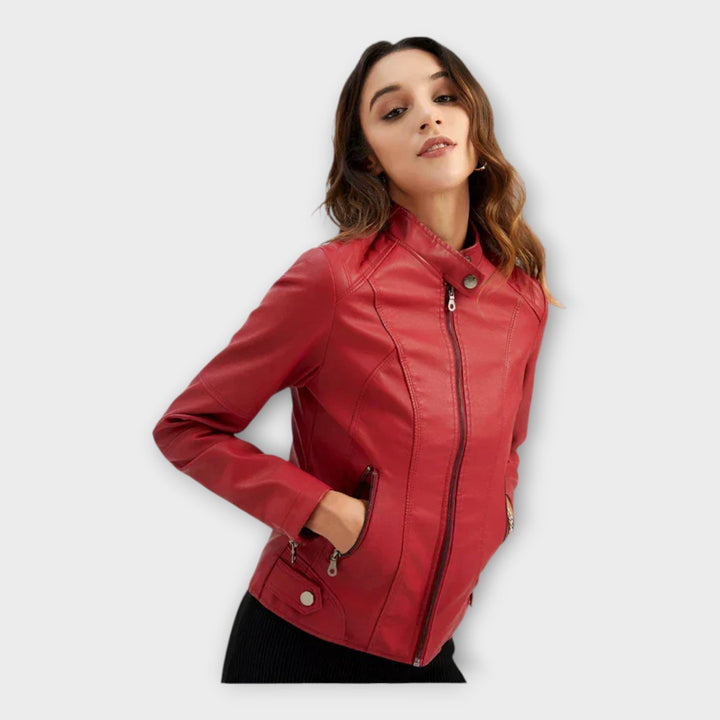 Modern Short Leather Jacket with Zipper