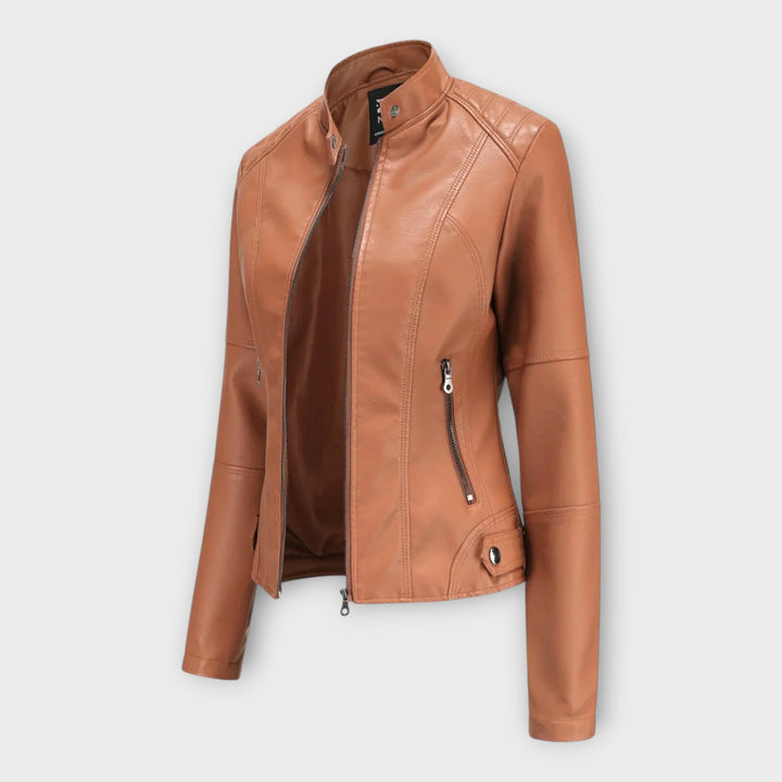 Modern Short Leather Jacket with Zipper