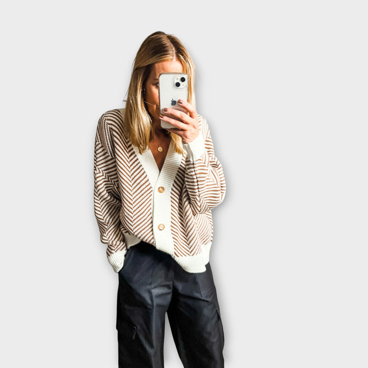 Chevron Knit Button Cardigan