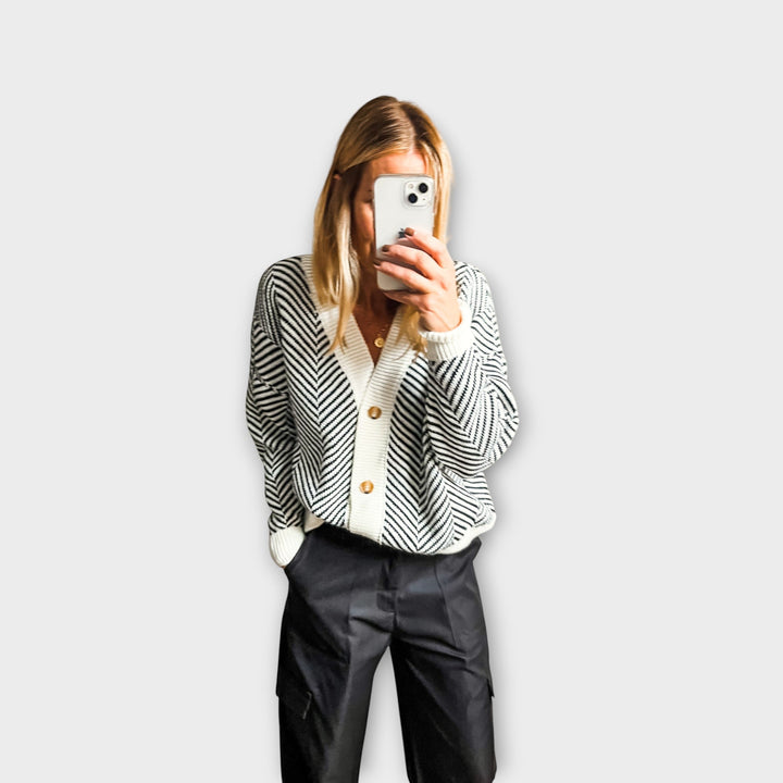 Chevron Knit Button Cardigan