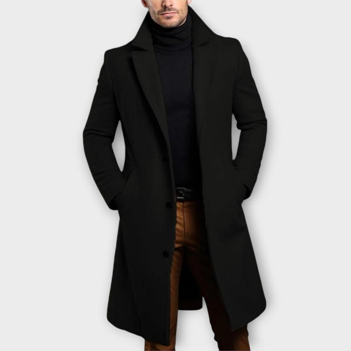 Men’s Long Tailored Overcoat with Classic Lapel
