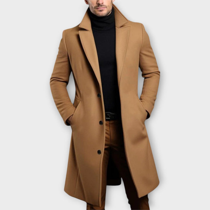 Men’s Long Tailored Overcoat with Classic Lapel