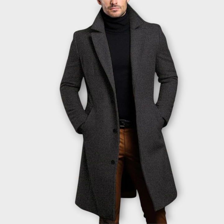 Men’s Long Tailored Overcoat with Classic Lapel