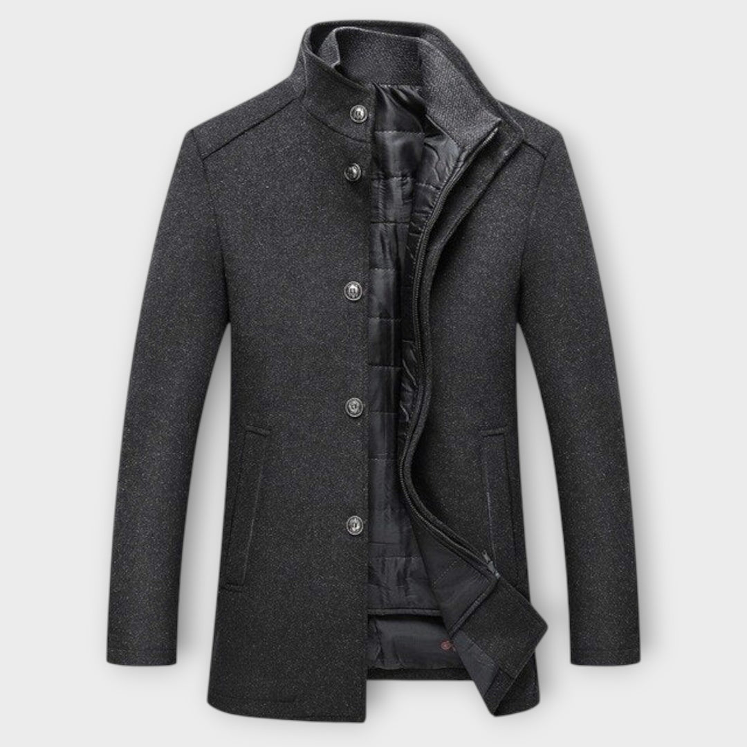 Men’s Winter Jacket with Stand Collar and Button Closure