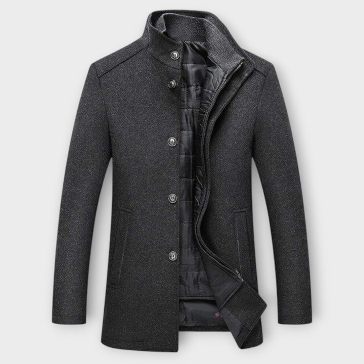 Men’s Winter Jacket with Stand Collar and Button Closure