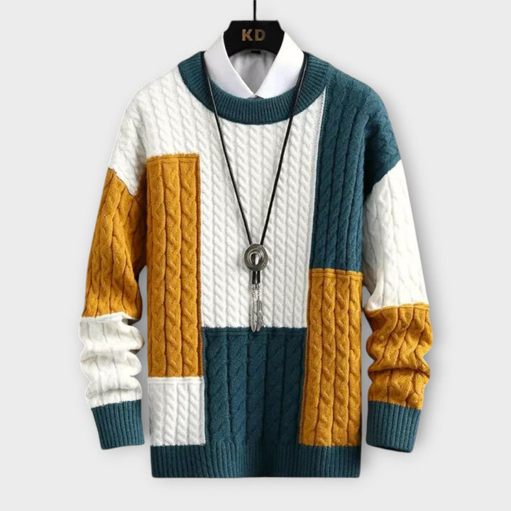 Men’s Loose-Fit Weave Sweater with Tonal Stitch Details