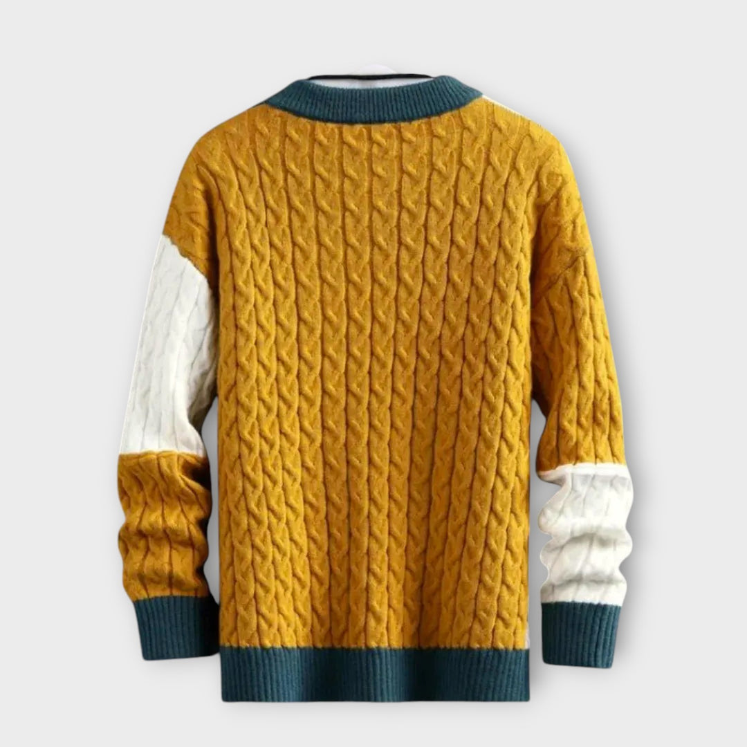 Men’s Loose-Fit Weave Sweater with Tonal Stitch Details