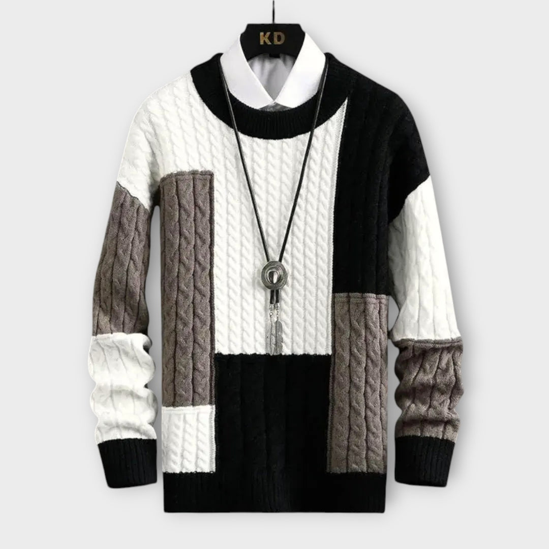 Men’s Loose-Fit Weave Sweater with Tonal Stitch Details